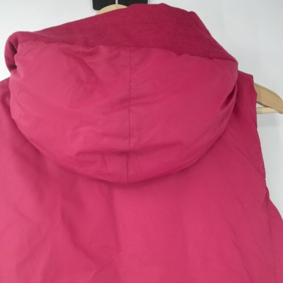Eileen Fisher Red Down Puffer Vest Size M Pockets Hood Zipper Snap Classic - Picture 11 of 12